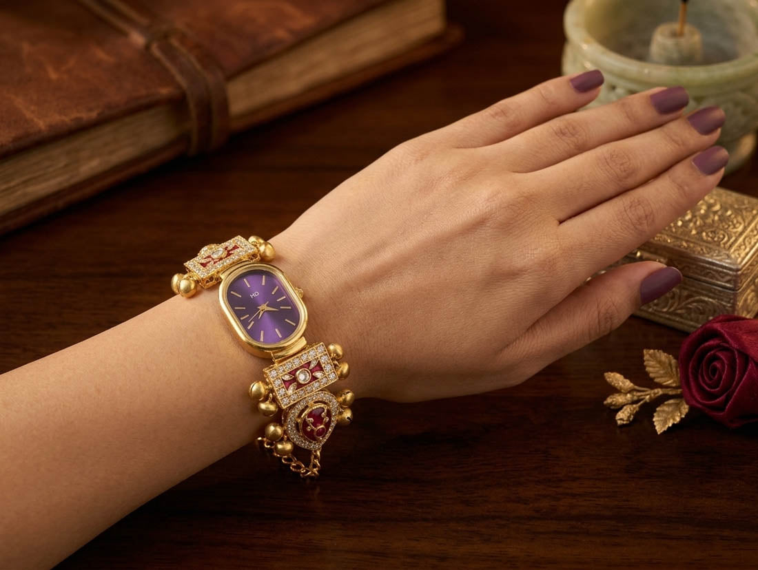 Luxurious Maroon & Rose Pink Color Metallic Chain Watch For Girls & Women