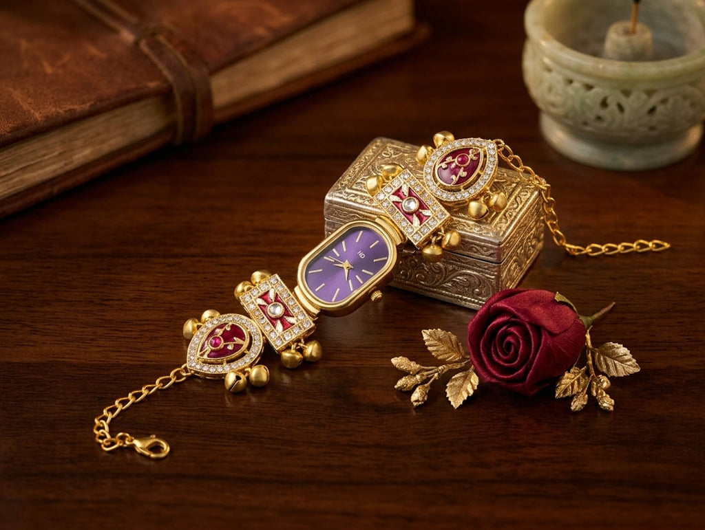 Luxurious Maroon & Rose Pink Color Metallic Chain Watch For Girls & Women